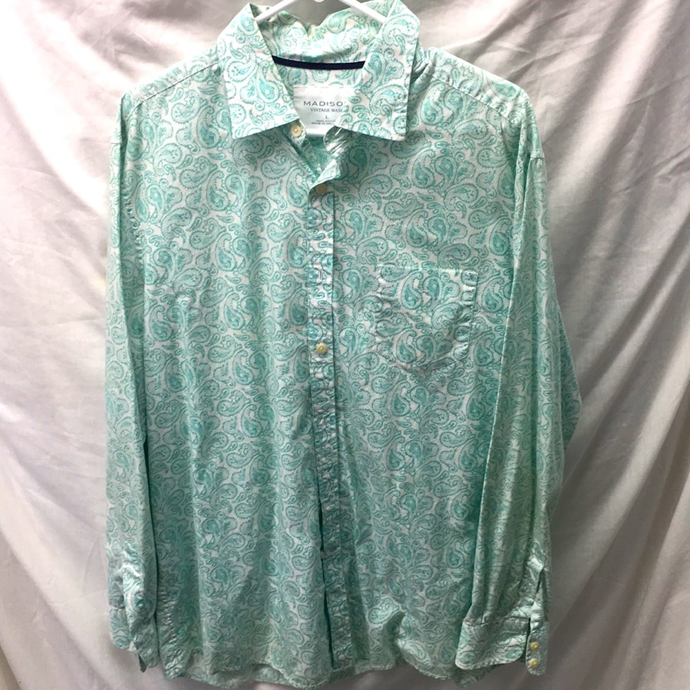 Madison vintage wash long sleeve shirt men sz L